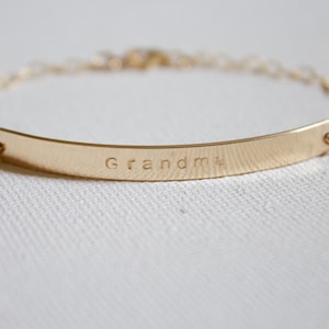 Grandma Gift// Gold Bar Bracelet//Gift for grandma//Personalized Nameplate//Grandma Bracelet//Custom Bracelet//Sterling Silver, Rose Gold//
