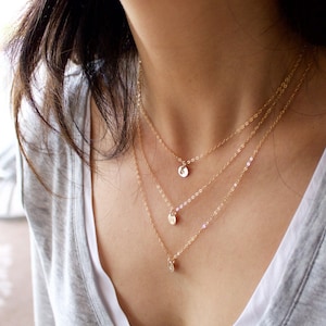 Triple Strand Initial Necklace: Personalized Disc, Gold Fill or Sterling Silver