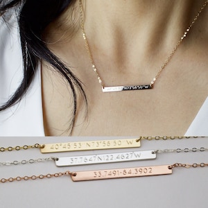 Personalized GPS Coordinates Bar Necklace: 14K Gold Fill, Sterling Silver