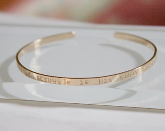 Personalized Inspirational Cuff Bracelet//Gold Cuff Bracelet//Custom Stacking Cuff Bracelet//Gold Bar Bracelet//Sterling silver, Rose Gold