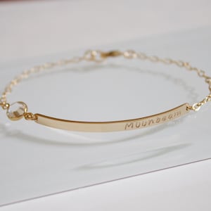Personalized 14K Gold Nameplate Bracelet with Swarovski Crystal Birthstone