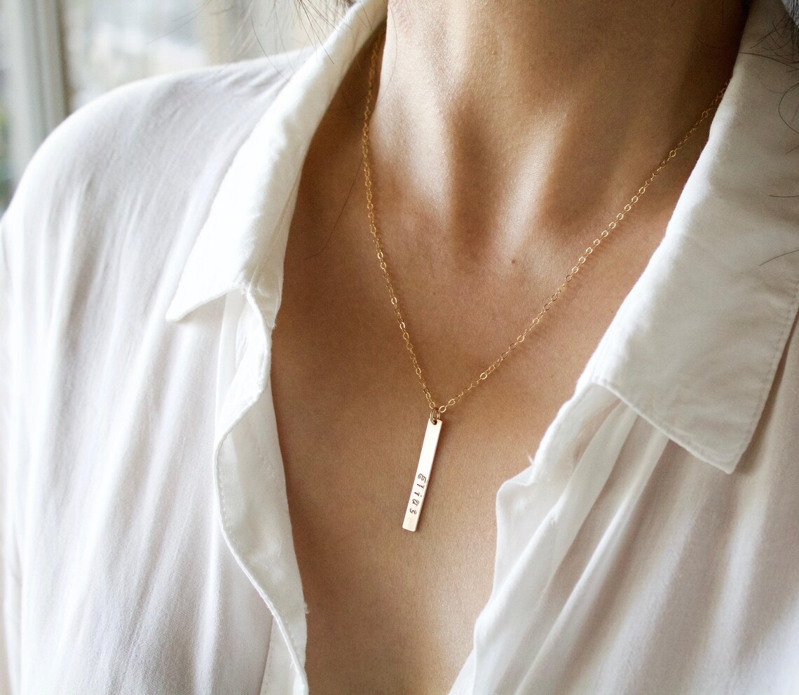 Vertical Bar Necklace//personalized Bar Necklace//custom Etsy