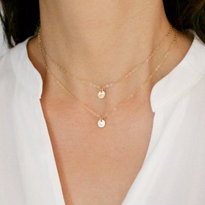 Dainty Layered Necklace - 14K Gold Plated Disc & Bar Y Pendant (15" + 2" Extender)