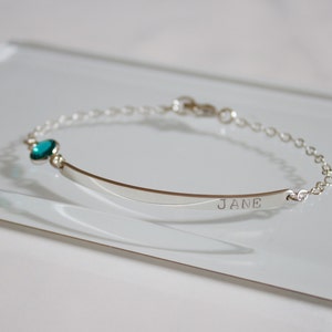 Silver Nameplate Bracelet,Personalized Bracelet,Silver Bar Bracelet, Engraved, Crystal Birthstone, Mother&#39;s Day Gift,