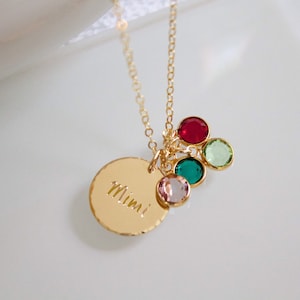 Family Birthstone Necklace//Personalized Name Disc Necklace//Mom Necklace//Custom Mom Necklace//Gift for Mom//Gold Fill,Sterling Silver