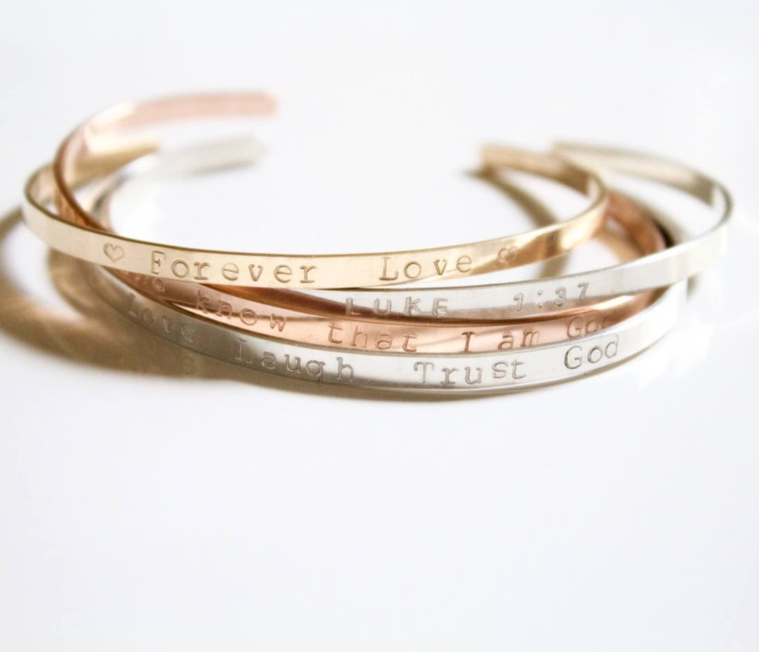 Personalized Cuff Bracelet: Engraved Quote, 14k Gold Filled or