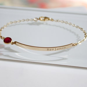 Personalized Bar Bracelet//Gold Bar Bracelet//Engraved Custom bar//Gold Nameplate Bracelet//Crystal Birthstone//Mother&#39;s Day Gift//For Her