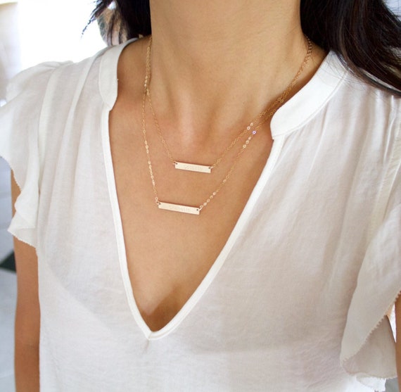 Bar Necklace with Engraveable Name Plate Sterling Silver - Adjustable Length Bar Necklace with Engraveable Name Plate Sterling Silver - Adjustable Length