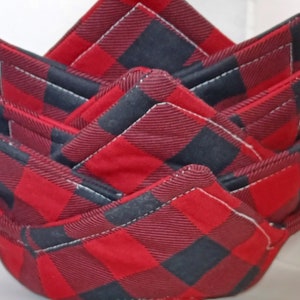 Microwave Bowl Cozy -Hot Pads - Buffalo Plaid- Black & RED ~  **2 Sizes Available**