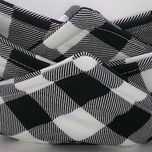 Microwave Bowl Cozy, Soup Bowl Cozy, Soup Bowl Hot Pads, Buffalo Plaid- Black & White ~  **2 Sizes Available**