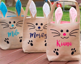 Easter bag with name / Easter bag jute / Easter basket with name / Easter sack jute bag printed as an Easter bunny / Easter bag to fill