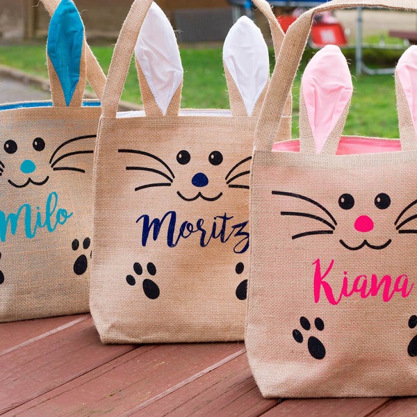 Easter bag with name / Easter bag jute / Easter basket with name / Easter sack jute bag printed as an Easter bunny / Easter bag for filling