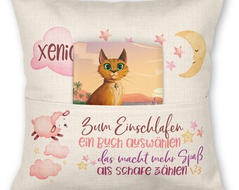 Pillow with book pocket, gift for book lovers, book cushion, avid readers, bookworms, book lovers, personalized with name