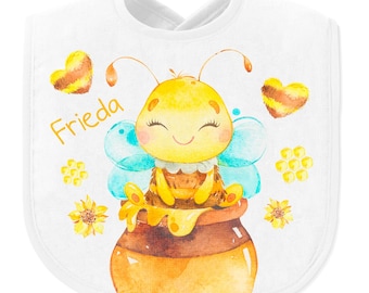 Baby bib bee bumblebee baby bib bee happy personalized with name gift for birth or baptism