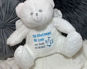 Personalized guardian angel teddy bear with name – gift for birth, christening or baby shower