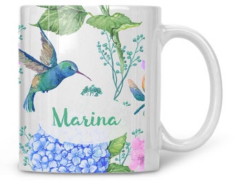 Teacup hummingbird mug personalized with name