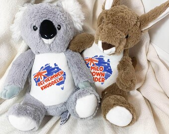 Personalized kangaroo or koala plush toy – Australian gift for expats & travelers