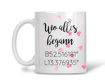 Mug with coordinates of his favorite place personalized for partner love friendship