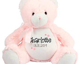 Teddy bear with name and date of birth in pink blue / Baby gift for birth / Gift birth personalized