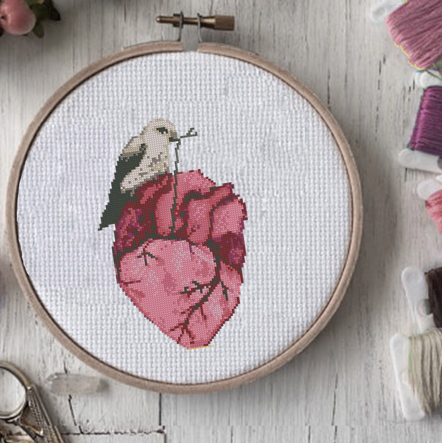 Watercolor cross stitch pattern flower heart patterns PDF Etsy