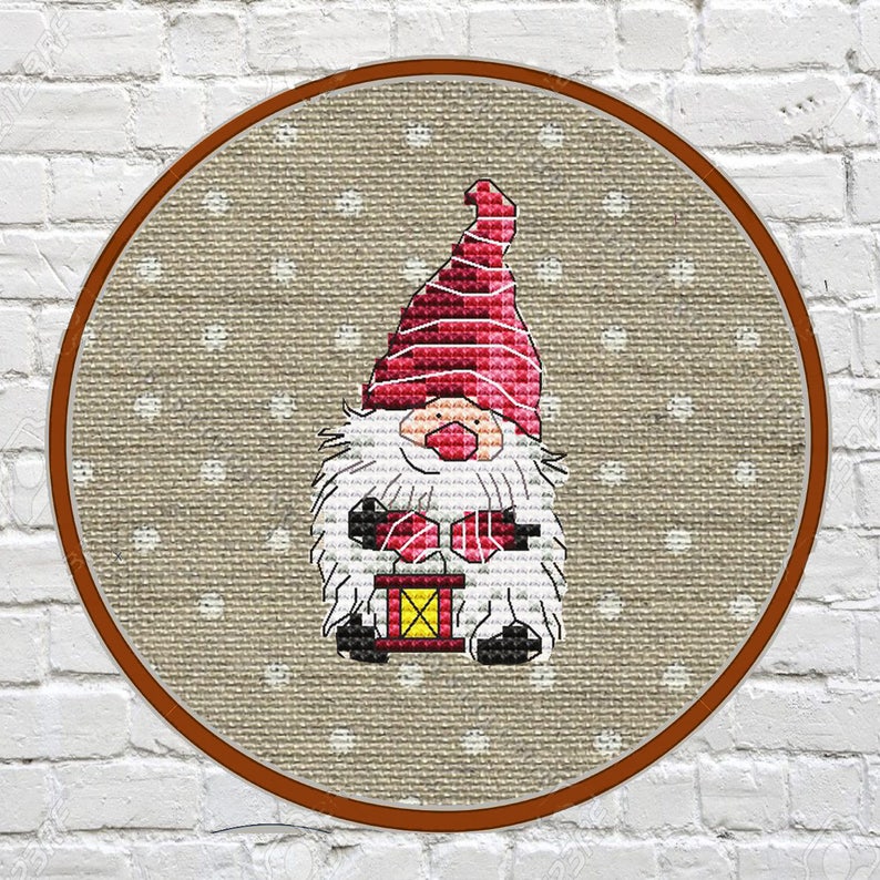 Christmas Gnome Cross Stitch Pattern modern Embroidery Holiday image 1.