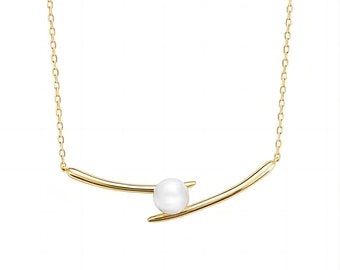 REAL Pearl Necklace, Gold filled Solitaire Pearl Dainty Necklace for Women