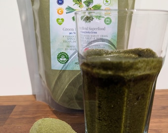 Batido verde con cebada joven en polvo – Mezcla natural para el bienestar – Más de 25 porciones – 454 g