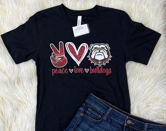 Peace, Love, Bulldogs Black Shirt