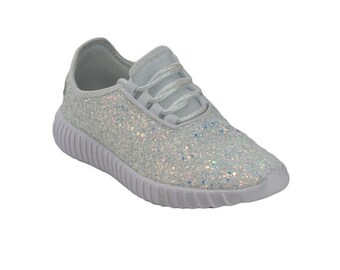 white glitter tennis shoes