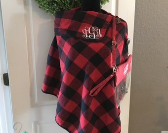Plaid Button Design Ponchos
