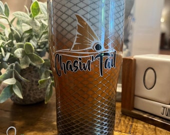 Red Fish Faux Fish Scales with quote "Chasing Tail" Tumbler/Cup/Mug