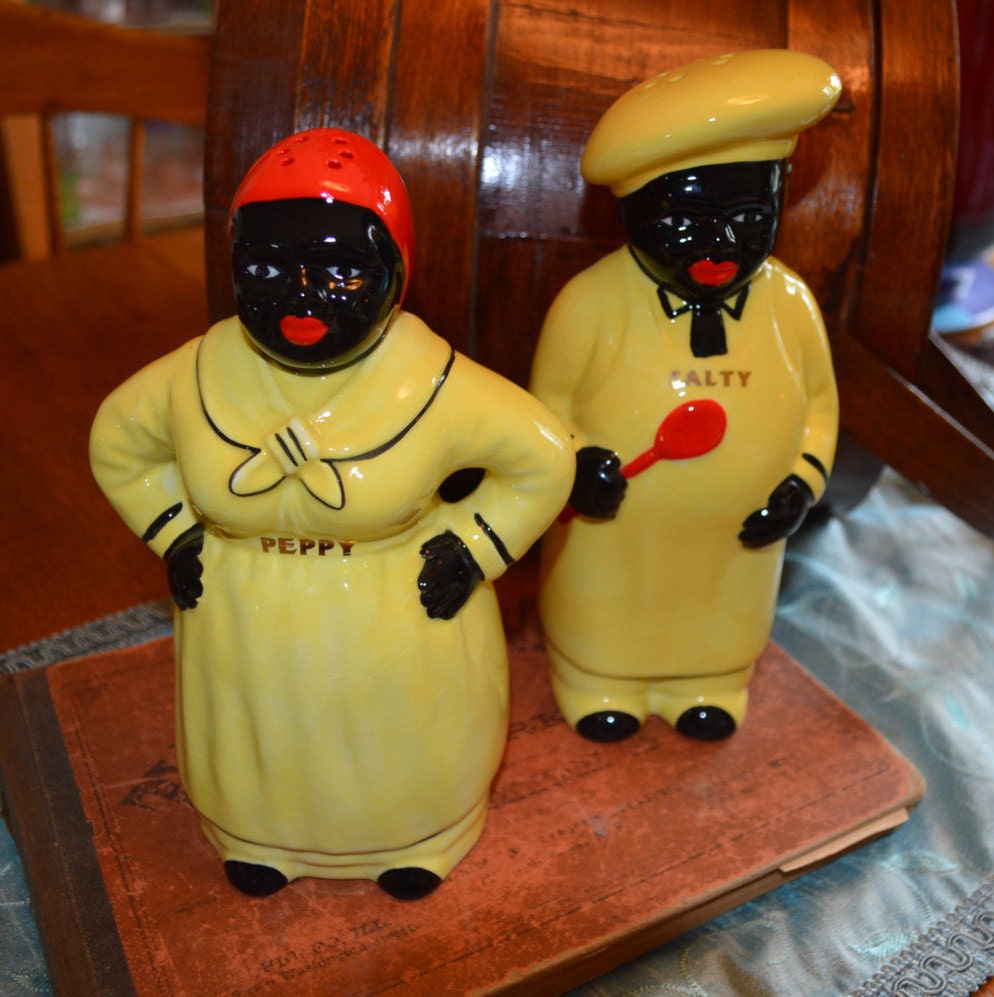 Vintage Salty and Peppy Shakers, Black Americana Salt & Pepper Set, Yellow,  Aunt Jemima Spice Shaker, 8 inch, Mothers Day Gift, Gift for Him