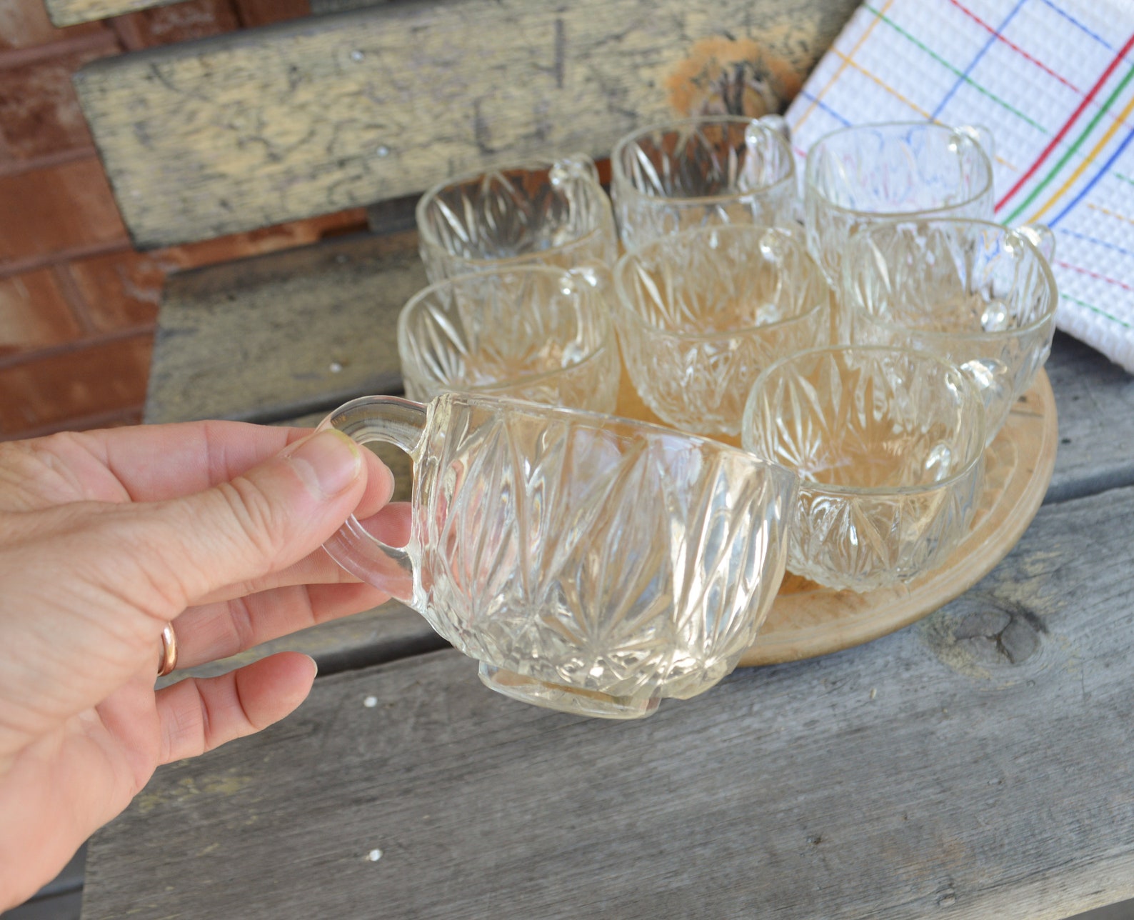 Vintage Pressed Glass Punch Cups Set 8 Cups Mid Century Etsy