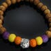 Silver Tone Elephant, Dyed Purple Stone, Yellow & Orange Wood Bead Bracelet surfer yoga meditation asia mens ladies gift jewellery UK SELLER