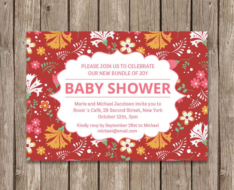 PDF Baby Shower with Flowers. Printable Baby Shower Invite Baby Shower Printable Floral Baby Shower Invitation Baby Shower Template