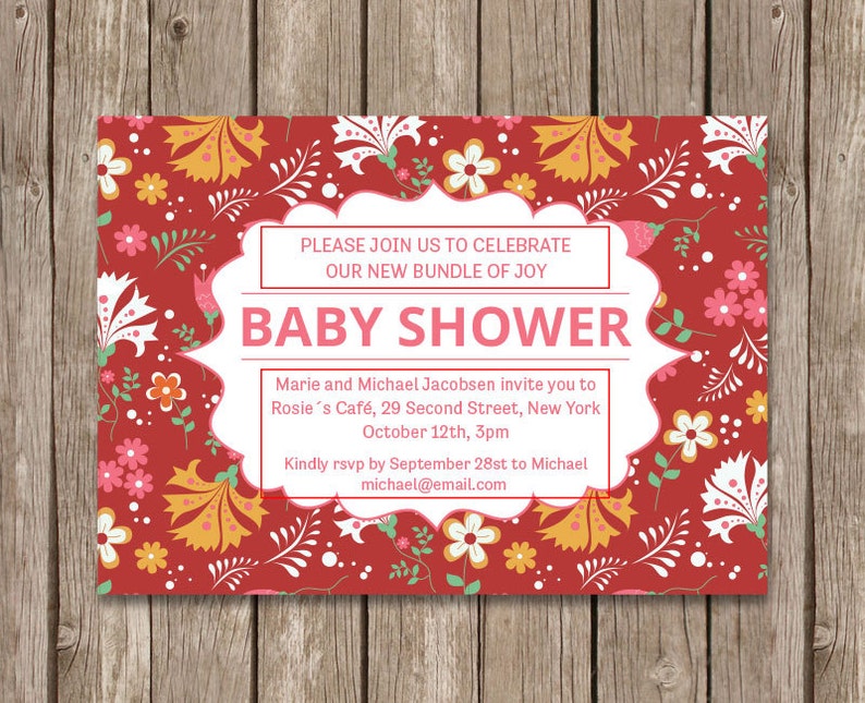 PDF Baby Shower with Flowers. Printable Baby Shower Invite Baby Shower Printable Floral Baby Shower Invitation Baby Shower Template