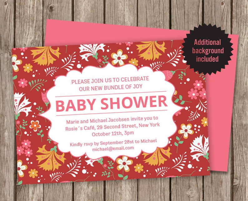 PDF Baby Shower with Flowers. Printable Baby Shower Invite Baby Shower Printable Floral Baby Shower Invitation Baby Shower Template
