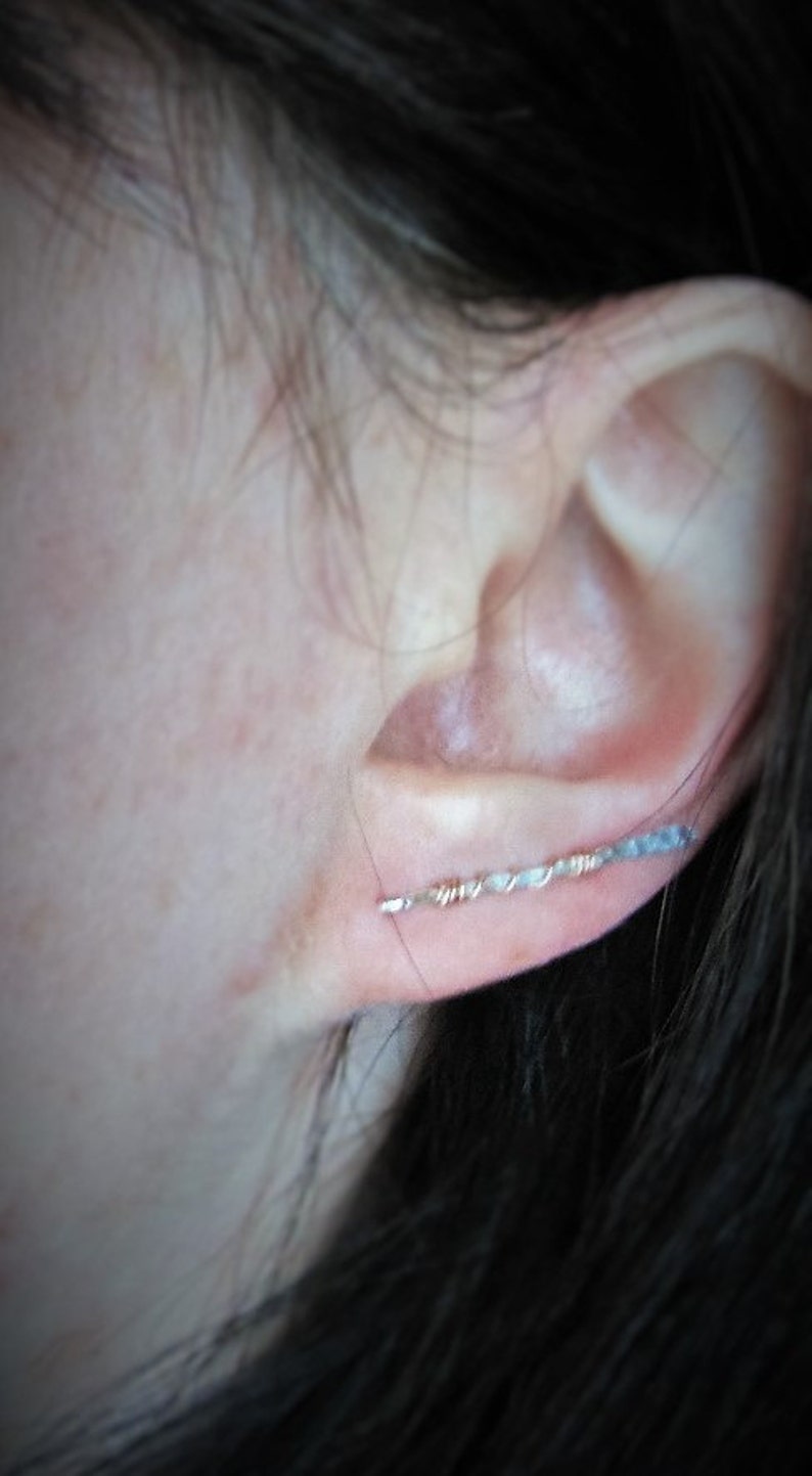 Stocking Stuffer Ear Bar Hammered Ear Pin Sterling Silver Ear Crawlers Ear Cuff Ear Sweep Minimal Silver and Rose Gold Ear Climbers