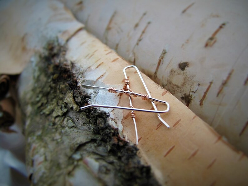 Stocking Stuffer Ear Bar Hammered Ear Pin Sterling Silver Ear Crawlers Ear Cuff Ear Sweep Minimal Silver and Rose Gold Ear Climbers