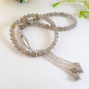 Natural Labradorite Gemstone Islamic Prayer Beads, 99 Beads Tasbih, Misbaha, Sibha, Islamic Rosary, Worry Beads, 99 Beads Prayer Tasbih