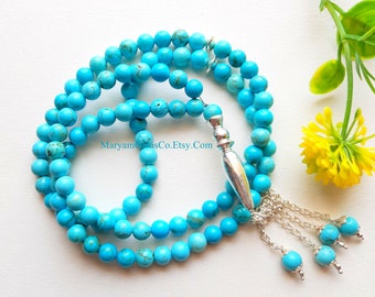 Turquoise Gemstone Islamic Prayer Beads, 99 Beads Tasbih, Misbaha, Sibha, Islamic Rosary, Worry Beads, 99 Beads Prayer Tasbih
