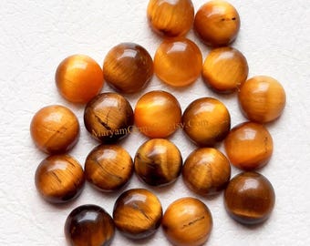Tiger Eye 6 MM Round Shape Cabochon Calibrated Gemstone 15 Pieces Lot, AAA+ Natural Tiger Eye With Flat Back For Handmade Jewelry