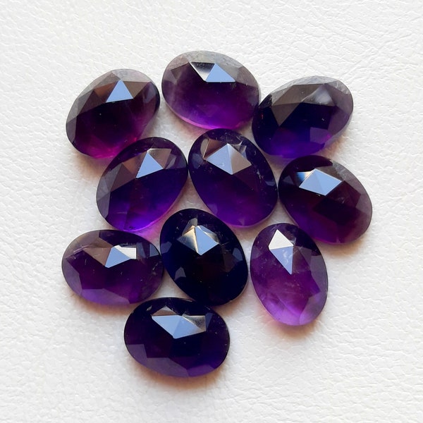 AmethYST Naturel Rose Cut Oval Gemstone Lot | Taille : 10x14 MM | Top Quality Rose Cut Flat Back Gemstone 10 Pièces Lot Pour la Fabrication de Bijoux