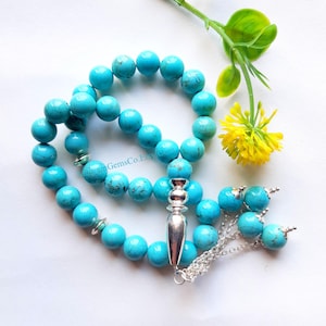 Türkis Edelstein 10 MM Islamische Gebetskette, 33 Perlen Tasbih, Misbaha, Sibha, Islamischer Rosenkranz, Sorgenperlen, 33 Perlen Gebet Tasbih