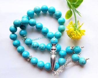 Cuentas de oración islámicas de 10 mm con piedras preciosas turquesas, 33 cuentas para tasbih, misbaha, sibha, rosario islámico, cuentas para la preocupación, 33 cuentas para tasbih de oración.