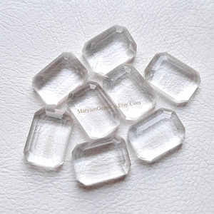 Clear Quartz Fancy Cut Rectangle Shape With Flat Back Gemstone 8 Pieces Lot | Size : 10X14 MM | AAA+ Clear Quartz Used For Jewelry Making