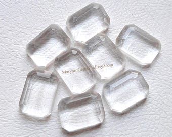 Clear Quartz Fancy Cut Rectangle Shape With Flat Back Gemstone 8 Pieces Lot | Size : 10X14 MM | AAA+ Clear Quartz Used For Jewelry Making