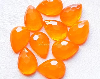 Pomarańczowy opal kwarcowy w kształcie gruszki, szlif plastra miodu z płaskim spodem, 10 szt. | Rozmiar: 10 x 14 mm | AAA+ Naturalny kwarc do wyrobu biżuterii