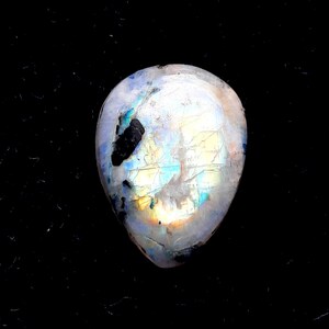 Rainbow Moonstone Cabochon With Black Tourmaline Dot, AAA+ Natural Rainbow Moonstone Cabochon For Wire Wrapping -  79350-79359