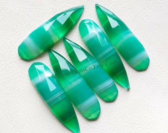 Green Banded Agate 8X31 MM Pear Shape Rose Cut Gemstone 6 Pieces Lot, AAA+ Natural Banded Agate With Flat Back For Jewelry Making